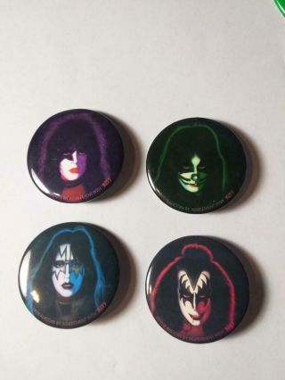 Vintage Set Of 4 Kiss Pins Dated 1978