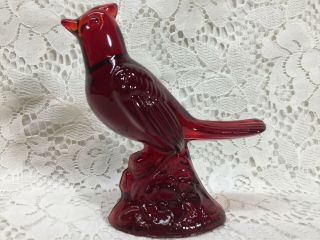 Royal Ruby Red Glass Cardinal Bird Songbird Robin Figurine Wedding Rose / Flower