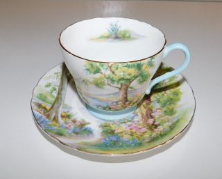 Vintage Fine Bone China Shelley Tea Cup Teacup & Saucer Woodland England