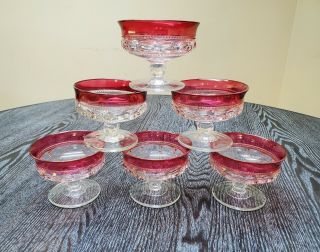 Set Of 6 Vintage Red Ruby Glass Kings Crown Thumbprint Champagne Sherbet Dessert