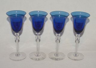 Set Of Four Immaculate Cobalt Blue Beaded Stem Cordials