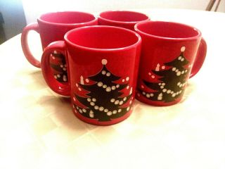 4 Waechtersbach Christmas Tree Red 3 3/4 " Mugs