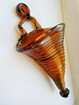Vintage Blown Glass Wall Hanging Vase With Applied Trails Around Body Pontil