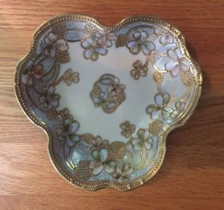 Antique Nippon Hand Painted Bowl Dish Floral Scalloped Gold Raised