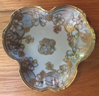 Antique Nippon Hand Painted Bowl Dish Floral Scalloped Gold Raised 5