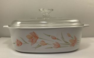 Corning Ware Peach Floral 2 Quart Covered Casserole A - 2 - B With Clear Lid L7