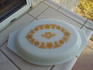Vintage Pyrex Butterfly Gold Casserole Baking Dish Lid 12 3/4 " Long X 8½ " Wide