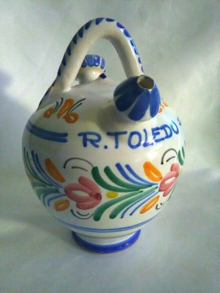 De La Cal Barreira Puente Wine Pitcher,  Vintage Talavera Pottery,  Toledo Spain