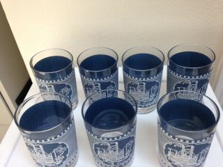 7 Vintage Blue - Currier And Ives Steamboat juice glasses - 4 oz.  Royal China 2