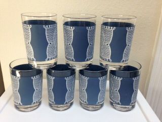 7 Vintage Blue - Currier And Ives Steamboat juice glasses - 4 oz.  Royal China 4