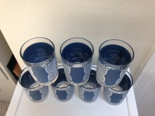 7 Vintage Blue - Currier And Ives Steamboat juice glasses - 4 oz.  Royal China 5
