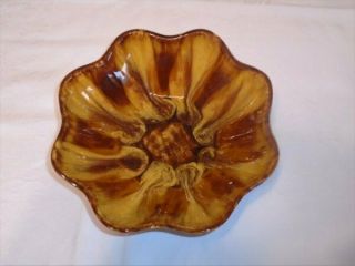 Large 9 - 7/8 " Blue Mountain Pottery Scalloped Serving Bowl Gold Brown Vgc