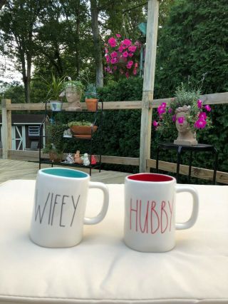 Rae Dunn Hubby And Wifey Mugs Red And Blue