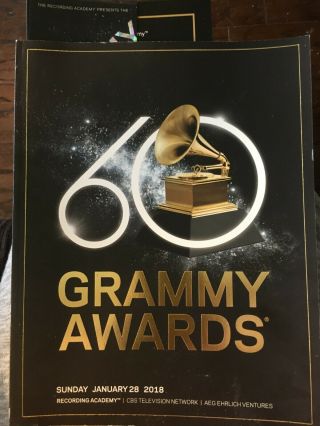 2018 Grammy Awards Official Program 60th Year Music Memorabilia Plus