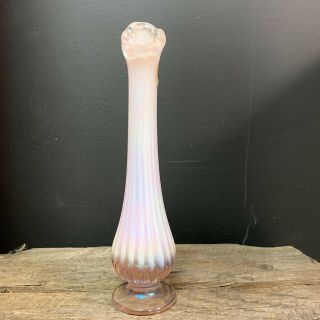 Vintage Pink Opalescent Fenton Bud Vase 8” Foil Label