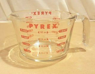 Vintage Pyrex 4 Cup 1 Quart Measuring Cup Open Handle 532 English & Metric 2