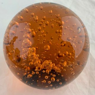 Vintage Art Glass Paperweight Orange/amber Ball Controlled Bubbles