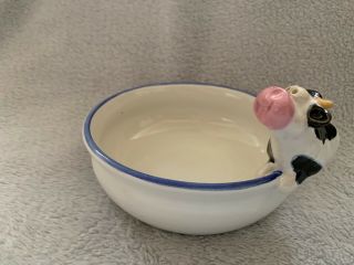 Vintage John Nishio Signed Studio Art Hand Made Pottery Bowl With Cow