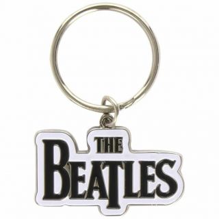The Beatles Drop T Logo White Metal Keyring Keychain - Rock Music Gifts