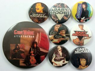 Gary Moore Button Badges 8 X Vintage Gary Moore Pin Badges