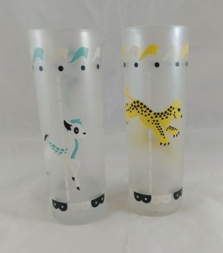 2 Vintage Libby Iced Tea Collins Glasses Frosted Carousel Circus Animal 5