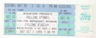 Rare The Rolling Stones 10/1/94 Ames Ia Cyclone Stadium Concert Ticket
