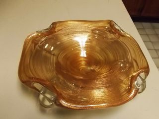 Vintage Murano Art Glass Candy Dish Encased Gold Dust Swirl Hand Made