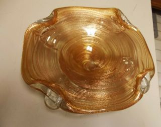 VINTAGE MURANO ART GLASS CANDY DISH ENCASED GOLD DUST SWIRL HAND MADE 2