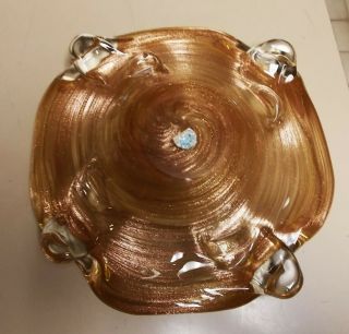 VINTAGE MURANO ART GLASS CANDY DISH ENCASED GOLD DUST SWIRL HAND MADE 4