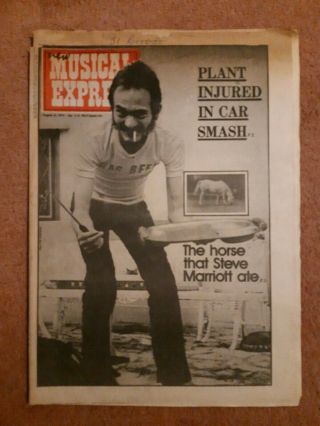 Nme Newspaper August 16th 1975 Steve Marriott Robert Plant Injured In Car Smash