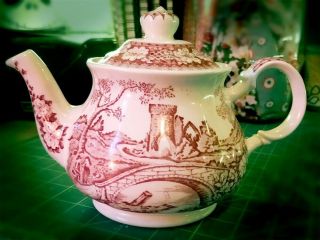 Vintage Sadler England Windsor Countryside Teapot Red And White Castle Scene
