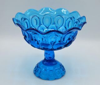 Vintage L.  E.  Smith Blue Glass Pedestal Compote - Moon & Stars Pattern