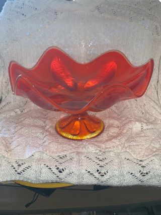 Vintage Fenton Glass Orange Amberina Large Heavy Mid Century Dish Bowl Art Deco