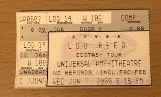 2000 Lou Reed Los Angeles Concert Ticket Stub The Velvet Underground Nico