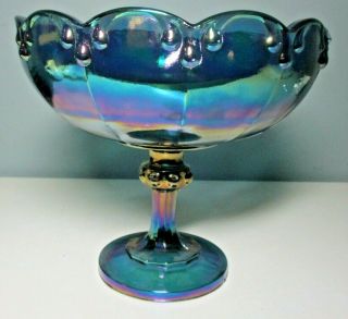 Vtg Indiana Iridescent Blue Carnival Glass Compote/fruit Bowl Garland/teardrop