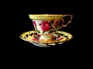 Vintage Hand Painted Fan Crest Fine China Tea Cup & Saucer Set 7296