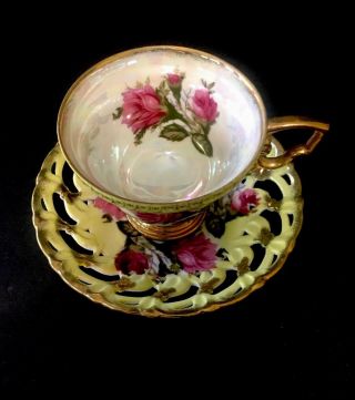 Vintage Hand Painted Fan Crest Fine China Tea Cup & Saucer Set 7296 2