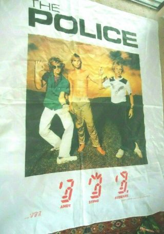 Vtg The Police 1982 Large 44 " X 45 " Silk Screen Flag/banner/wall Hanging Sting