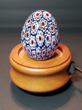 Vintage Glass Egg Shaped Paperweight On Lighted Base