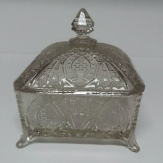 Vintage Clear Glass 4 Footed Candy Dish With Lid