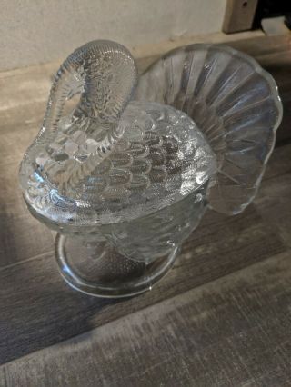 Vintage L.  E.  Smith Turkey On Nest Clear Glass Thanksgiving Candy Nut Dish