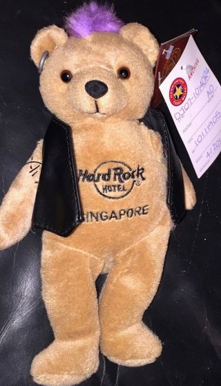 Hard Rock Hotel Singapore 2011 Punk Teddy Beara Purple Mohawk Plush Bear Archive