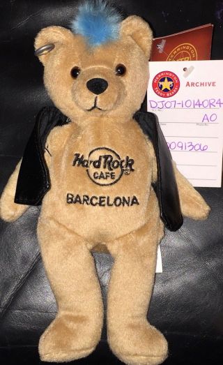 Hard Rock Cafe Barcelona 2011 Punk Teddy Beara W/ Blue Mohawk Plush Bear Archive