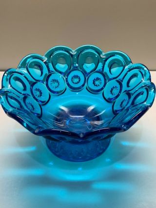 Vintage Le Smith Moon & Stars Colonial Blue Scalloped Rim Footed Bowl Candy Dish