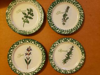 Roseville Henn Pottery 7 - 1/2” Plates Green.  Parsley,  Sage Rosemary,  Thyme.
