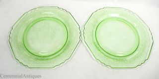 Hazel Atlas - Green Depression Glass - Florentine 1 - Salad Plates - 8.  5 " (2)
