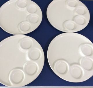 Ceramic Divided Fondue Sushi Plates Set Of 4 White 9 7/8”