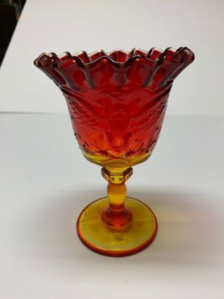 Vintage Cranberry Red Amberina Pressed Glass Candy Dish Vase Eagle & Stars