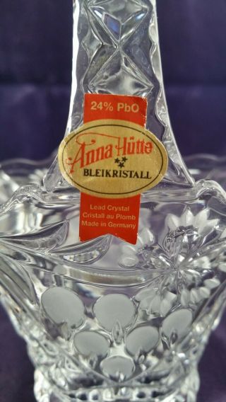 Vintage Anna Hutte Bleikristall German 24 Lead Crystal Basket Clear Floral 2