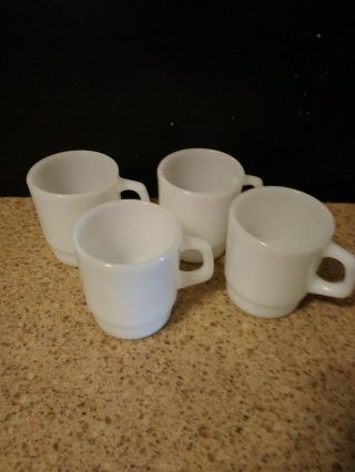 4 Vintage Fire King Anchor Hocking White Milk Glass D Handle Coffee Cup Mug Vgu